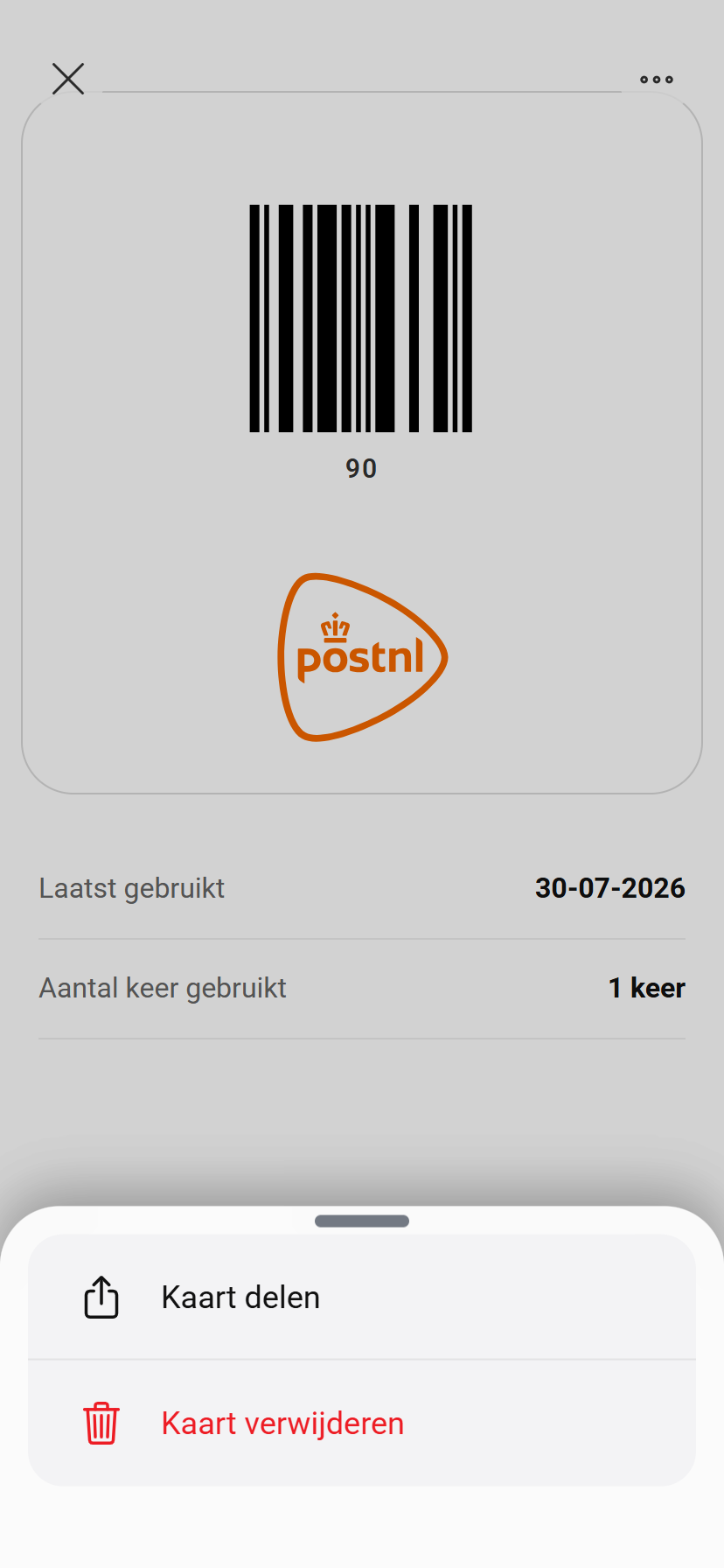 CardClub barcode-weergave van een tijdelijke kaart bij de kassa